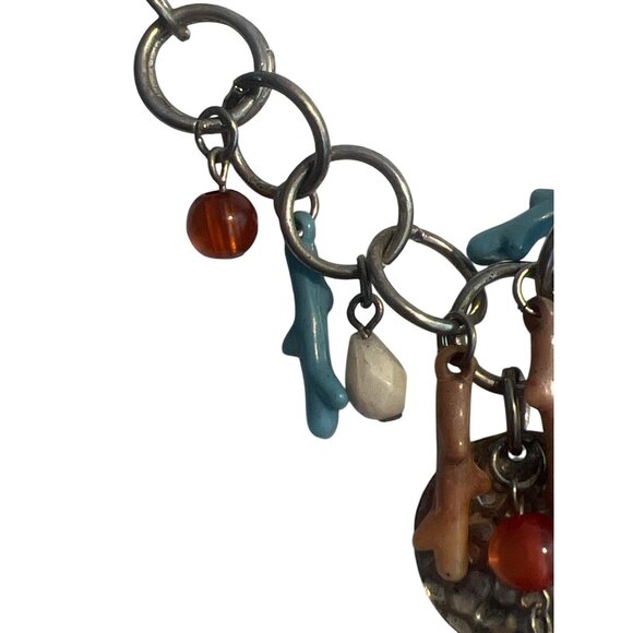 Vintage Robert Rose Necklace Silver Tone Southwestern Acrylic Beads Estate 15" - Picture 3 of 5